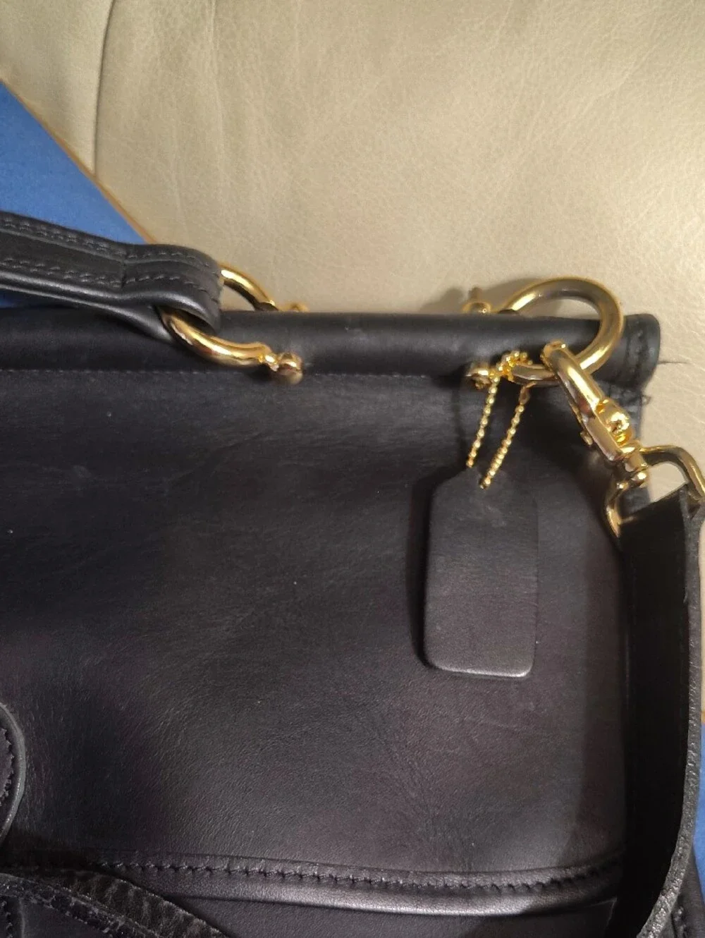 Black Leather Unisex Briefcase with Gold-Tone Hardware